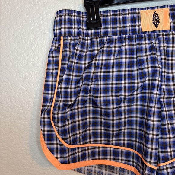 NWT Free People Varsity Blues Short Print Plaid Neon Clementine size M - Picture 3 of 11